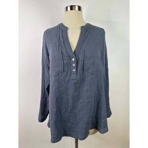 Mote Cotton Quarter Button Down Long Sleeve Top
